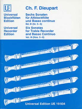 Illustration de 6 Sonates pour flûte à bec alto et b. c. - Vol. 3 : N° 5 et N° 6