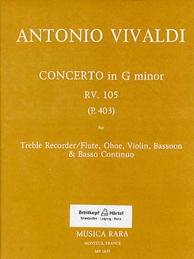 Illustration de Concerto RV 105 en sol min pour flûte à bec alto ou flûte, hautbois, violon, basson et basse continue