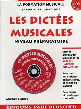 Illustration de 18 Dictées musicales avec sonorités de flûte, hautbois et cor anglais (livret de corrigés + CD) - Niveau préparatoire