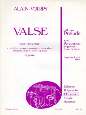 Illustration de Valse pour percussion (timbales, caisse claire, cymbales suspendues, grosse caisse à pédale) et piano