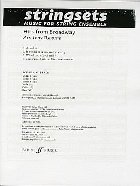 Illustration de HITS FROM BROADWAY pour ensemble à cordes (C + 16 P) : West side story (America) - Five guys named moe - Stop the world - Annie get your gun