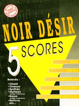 Illustration de 5 Scores : relevés complets chant et chœur, piano et synthés, guitares et basse, batterie et percussions, etc...