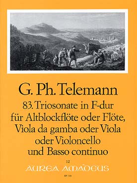 Illustration de 83e Sonate en trio en fa M pour flûte  à bec alto, viole de gambe ou alto ou violoncelle et basse continue (C + P)