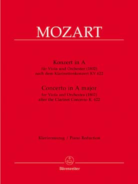 Illustration de Concerto K 622 en la M, transcription pour alto et piano de C. Hogwood d'après le concerto pour clarinette