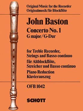 Illustration de Concerto N° 1 en sol M pour flûte à bec alto, cordes et basse continue réduction piano