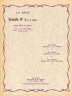 Illustration de Sonate BWV 1032 N° 3 en la M - éd. Billaudot, rév. Le Roy