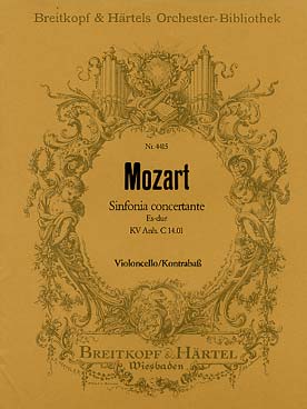 Illustration de Symphonie concertante K 297 b en si b M pour hautbois, clarinette, cor et basson - Partie de violoncelle/contrebasse