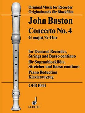Illustration de Concerto N° 4 en sol M pour flûte à bec soprano, cordes et basse continue réduction piano