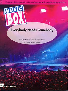 Illustration de EVERYBODY NEEDS SOMEBODY, du film The Blues Brothers, arr. Van der Woude pour quatuor à vents à instrumentation variable et percussion