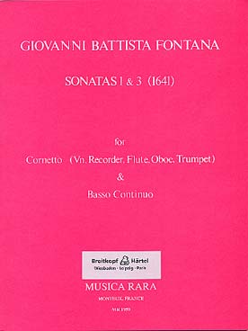 Illustration de Sonates 1 et 3 pour "cornetto" (ou violon ou flûte à bec ou flûte traversière ou hautbois ou trompette) et basse continue 