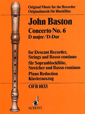 Illustration de Concerto N° 6 en ré M pour flûte à bec soprano, cordes et basse continue réduction piano