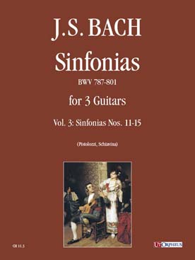 Illustration de Inventions à 3 voix (tr. Pistolozzi/ Schiavina pour 3 guitares, C + P) - Vol. 3 : N° 11 à 15