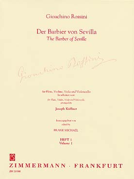 Illustration de Le Barbier de Séville, tr. Küffner pour flûte et trio à cordes (C + P) - Vol. 1 : Ouverture - Début du 1er acte