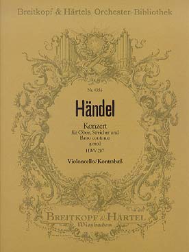 Illustration de Concerto N° 3 HWV 287 en sol m pour hautbois - Violoncelle/contrebasse