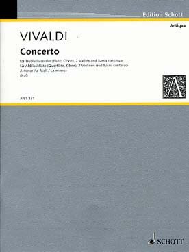 Illustration de Concerto en la min pour flûte à bec alto 2 violons et basse continue RV 108