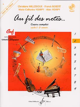 Illustration de Au fil des notes : notes, rythmes, chants, dictées, dépistage de fautes, intonations, analyse, écoute... - Vol. 2 (1er cycle 2), livre élève + CD 