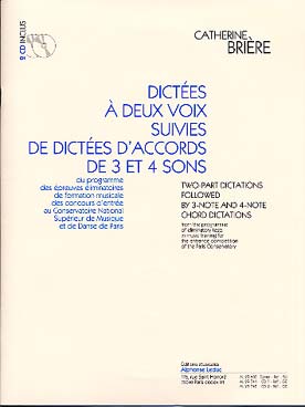 Illustration de Dictées à 2 voix - Dictées d'accords de 3 et 4 sons (programme des épreuves éliminatoires du C.N.S.M. de Paris), avec 2 CD inclus