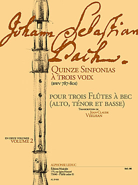 Illustration de 15 Sinfonias à 3 voix BWV 787-801, tr. Veilhan pour alto, ténor et basse - Vol. 2 : sinfonias 9 à 15