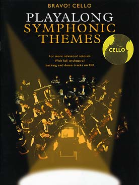 Illustration de PLAYALONG SYMPHONIC THEMES, mouvements de symphonies : partie de violoncelle solo et téléchargement en ligne de l'orchestre