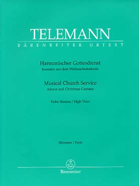 Illustration de Harmonischer Gottesdienst, 72 cantates pour 1 voix, 1 instrument et bc Weihnachtsfestkreis : voix haute