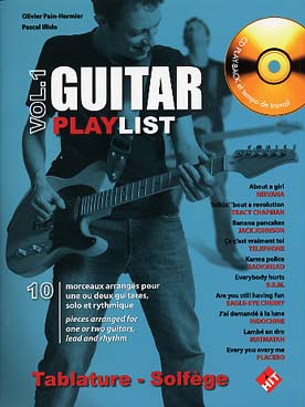 Illustration de GUITAR PLAYLIST avec CD, de P. Illido et O. Pain-Hermier (solfège & tablature) - Vol. 1 : pour 2 guitares solo et rythmique