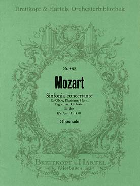 Illustration de Symphonie concertante K 297b en si b M pour hautbois, clarinette, cor et basson - Partie hautbois solo