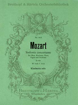Illustration de Symphonie concertante K 297 b en si b M pour hautbois, clarinette, cor et basson - Partie clarinette solo