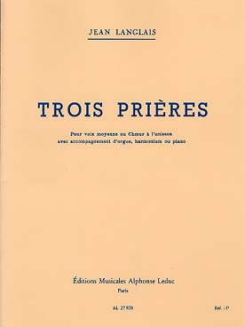 Illustration de 3 Prières pour voix moyenne ou chœur à l'unisson et orgue, harmonium ou piano