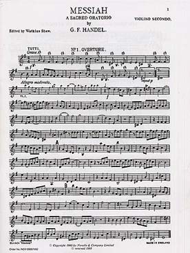 Illustration de Le Messie pour soli, chœur et orchestre texte en anglais (tr. Watkins Shaw) violon 2