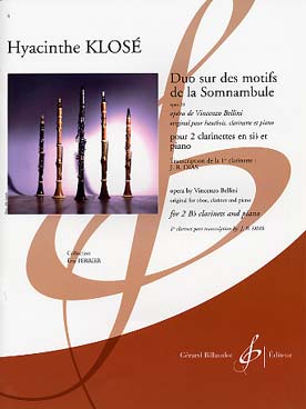 Illustration de Duo sur des motifs de la Somnambule op. 20 de Bellini, orig. pour hautbois, clarinette et piano, tr. J. B. Dias pour 2 clarinettes et piano