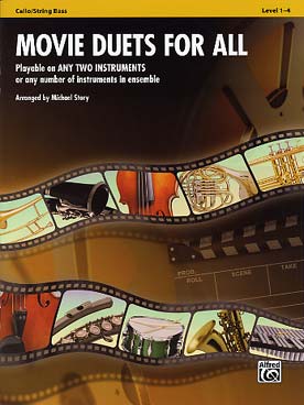 Illustration de MOVIE DUETS FOR ALL : 17 arrangements faciles de musiques de films (M. Story) pour 2 violoncelles ou 2 contrebasses