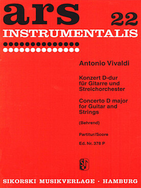 Illustration de Concerto RV 93 en ré M pour luth, 2 violons et basse continue, tr. Behrend pour guitare et orchestre à cordes