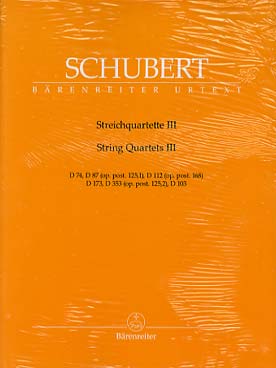 Illustration de Quatuors à cordes - Vol. 3 : D 74 en ré M, D 87 en mi b M, D 112 en si b M, D 173 en sol m, D 353 en mi M