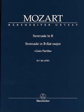 Illustration de Sérénade K 361 "Gran Partita" en si b M pour 2 hautbois, 2 clarinettes, 2 cors  de basset ou clarinettes, 4 cors, 2 bassons et contrebasse