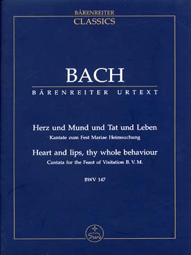 Illustration de Cantate BWV 147 Herz und Mund und Tat und Leben pour solistes SATB, chœur mixte, 2 hautbois, hautbois d'amour,  basson, trompette, cordes, b.c