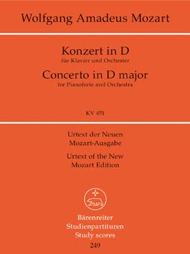 Illustration de Concerto K 451 en ré M pour piano, flûte 2 hautbois, 2 bassons, 2 cors, 2 trompettes, timbales et cordes