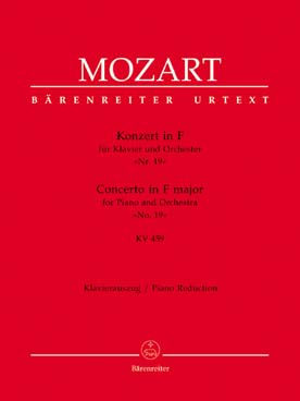 Illustration de Concerto K 459 en fa M pour piano, flûte 2 hautbois, 2 bassons, 2 cors et cordes, réd. 2 pianos