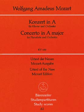 Illustration de Concerto N° 23 K 488 en la M pour piano flûte, clarinette en la, basson, cor et cordes
