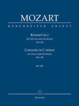 Illustration de Concerto N° 24 K 491 en do m pour piano, flûte, 2 hautbois, 2 clarinettes, 2 cors 2 bassons, 2 trompettes, timbales et cordes