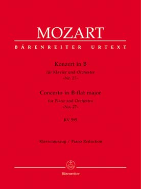 Illustration de Concerto N° 27 K 595 en si b M pour piano, flûte, 2 hautbois, 2 bassons, 2 cors, 2 trompettes et cordes, réd. 2 pianos