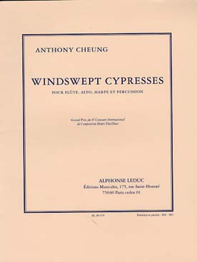 Illustration de Windswept Cypresses pour flûte, alto, harpe et percussion (cond. + parties)