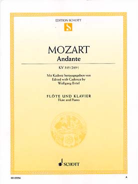 Illustration de Andante K 315 en do M pour flûte et orchestre, réduction piano - éd. Schott