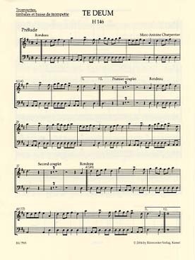 Illustration de Te deum H 146 en ré M pour solistes SATB chœur mixte, 2 flûtes, 2 hautbois, 2 trompettes, percussion partie de trompettes, timbales et basse de trompette
