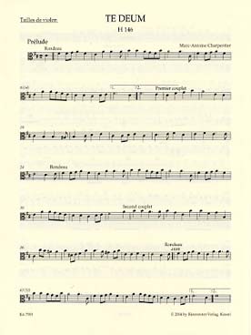 Illustration de Te deum H 146 en ré M pour solistes SATB chœur mixte, 2 flûtes, 2 hautbois, 2 trompettes, percussion partie de tailles de violon (violon 2)