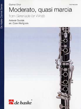 Illustration de Moderato, quasi marcia de la sérénade op. 44 pour vents, violoncelle et contrebasse, tr. Wolfgram pour ensemble de clarinettes