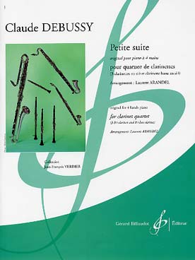 Illustration de Petite suite, original pour piano 4 mains, tr. pour quatuor de clarinettes (3 clarinettes si b et clarinette basse si b)