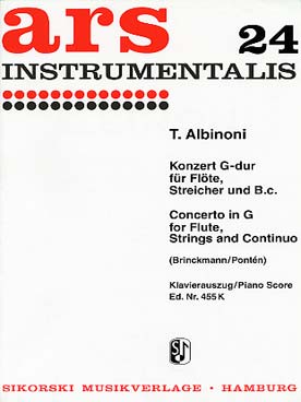 Illustration de Concerto en sol M pour flûte, 2 violons et basse continue, réd. flûte et piano