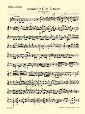 Illustration de Sérénade K 239 en ré M pour orchestre à cordes et timbales - Violon solo 1