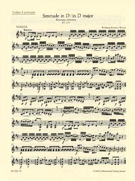 Illustration de Sérénade K 239 en ré M pour orchestre à cordes et timbales - Violon solo 2