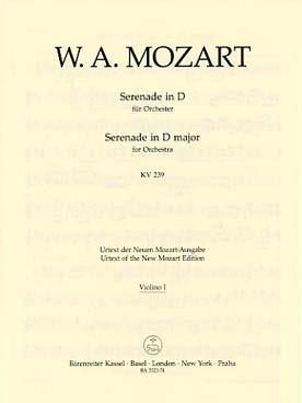 Illustration de Sérénade K 239 en ré M pour orchestre à cordes et timbales - Violon 1